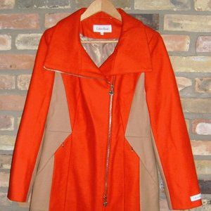 Calvin Klein Colorblock Orange Tan Winter Coat
